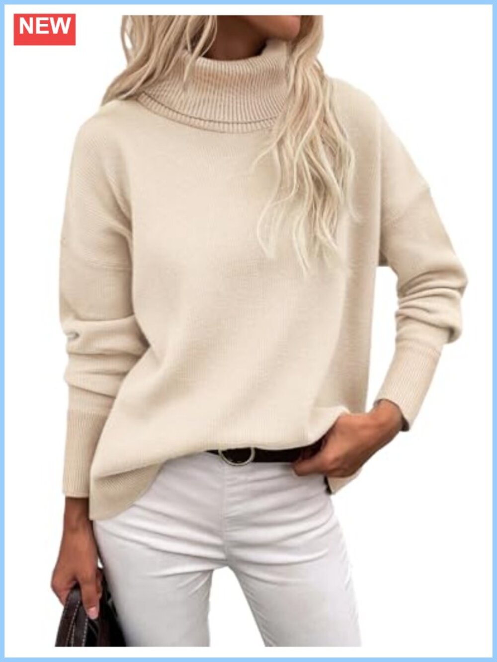 Women's Chunky Knit Turtleneck Pullover Sweater High Low Hem